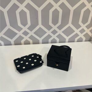 Two Travel Jewelry Cases Black Polka Dot Pouch and Black Box Set